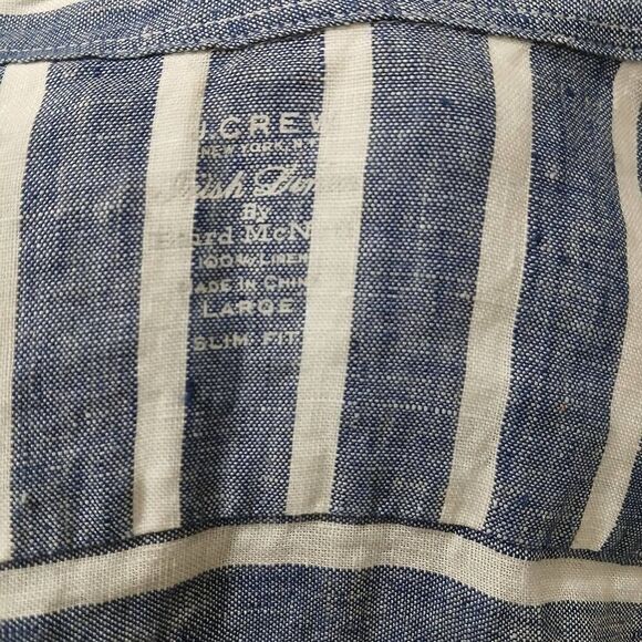 J crew Baird mcnutt mens large 100% Irish linen longsleeve stripe shirt blue - Picture 5 of 6